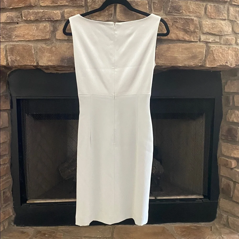 Tahari Shimmering sea foam green dress with draped neckline and side slit. 8 - Picture 8 of 12
